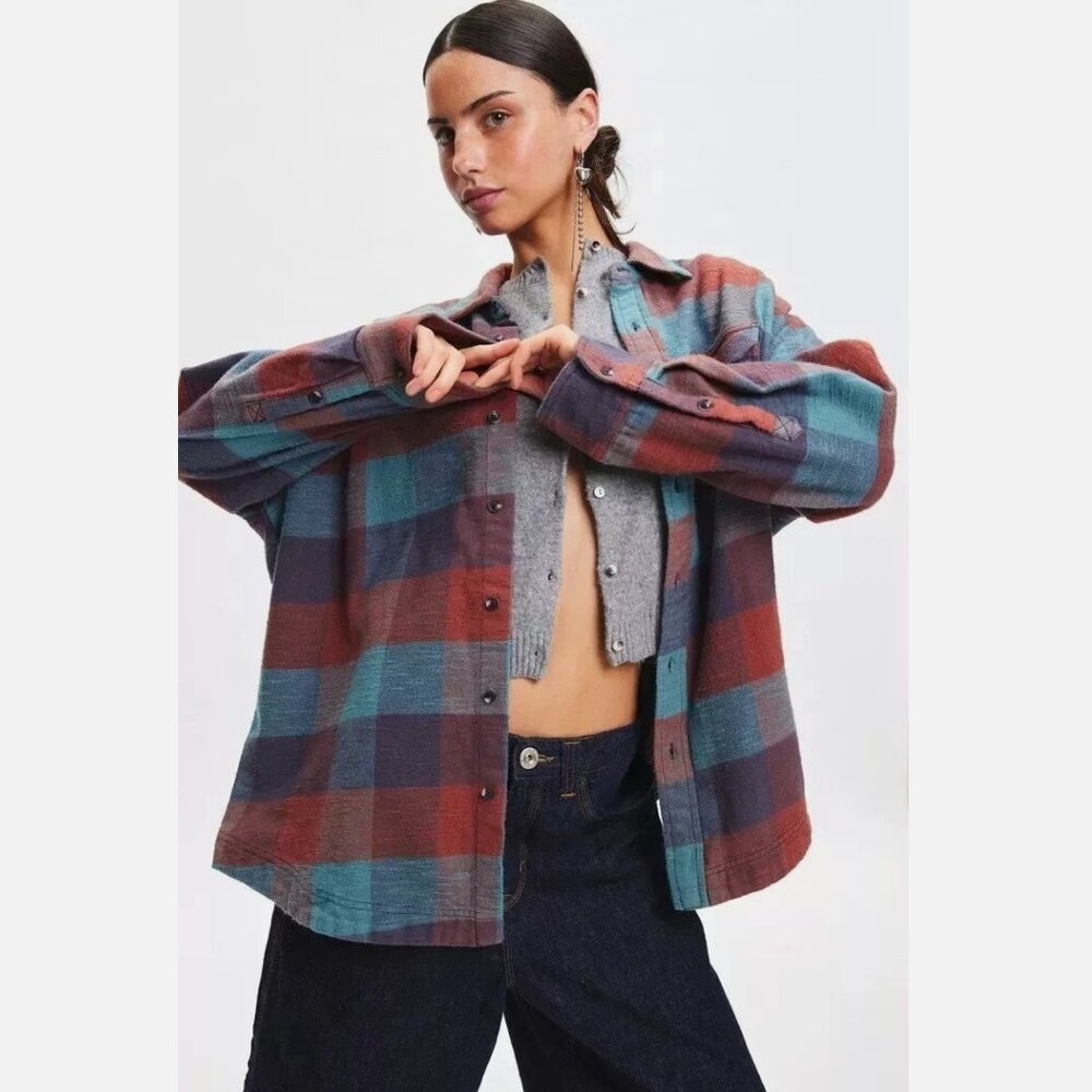 Urban Outfitters BDG Dani Oversized Flannel Shirt Tunic Top Cotton L NEW 275689